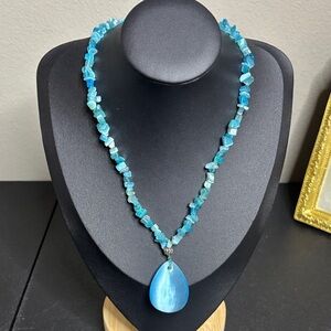 Blue Cat’s Eye Chip Pendant Necklace Southwest Southwestern Boho Indie Jewelry